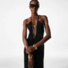 Stretch Jersey Deep V-Neck Evening Dress