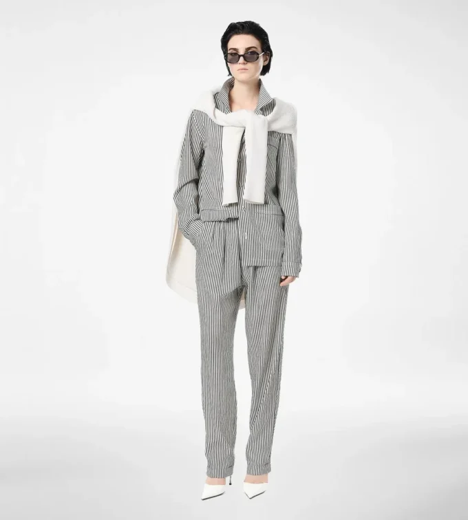 Striped Silk Pj Pants with Piping