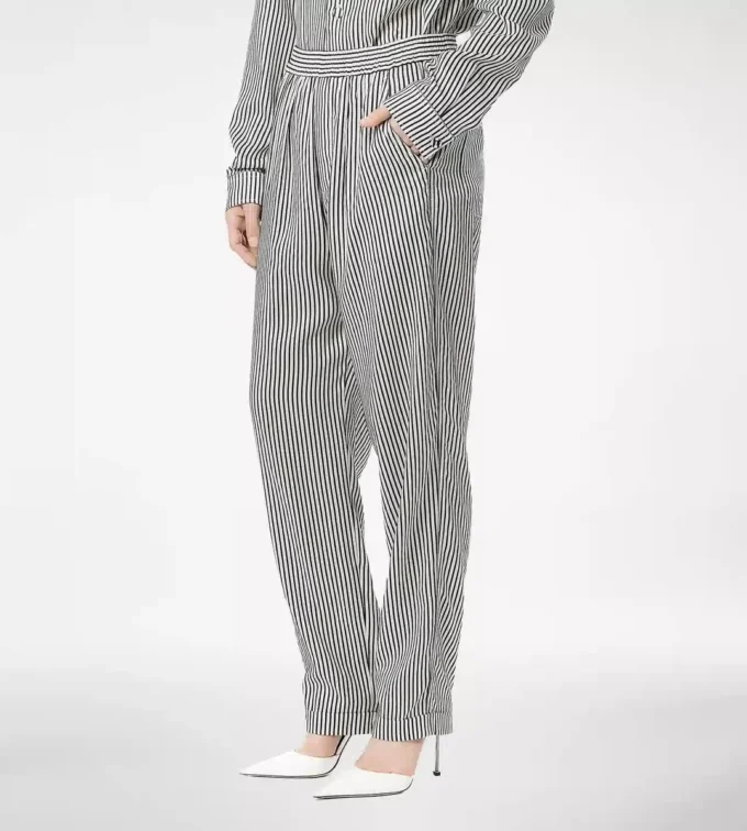 Striped Silk Pj Pants with Piping