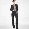 Striped Wool Cotton Barathea Relaxed Pleated Straight Pants