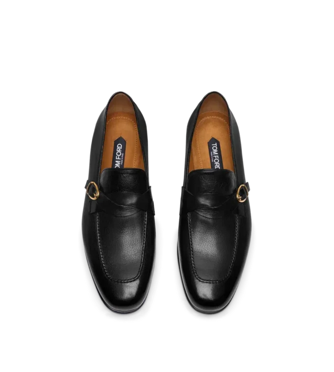 Supple Grain Leather Gigi Twisted Band Buckle Loafer