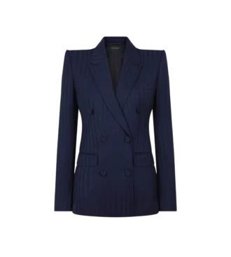 Tonal Stripe Virgin Wool Double Breasted Peak Lapel Jacket