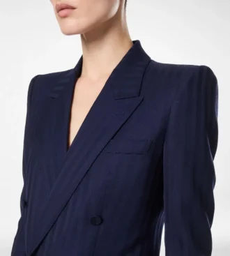 Tonal Stripe Virgin Wool Double Breasted Peak Lapel Jacket