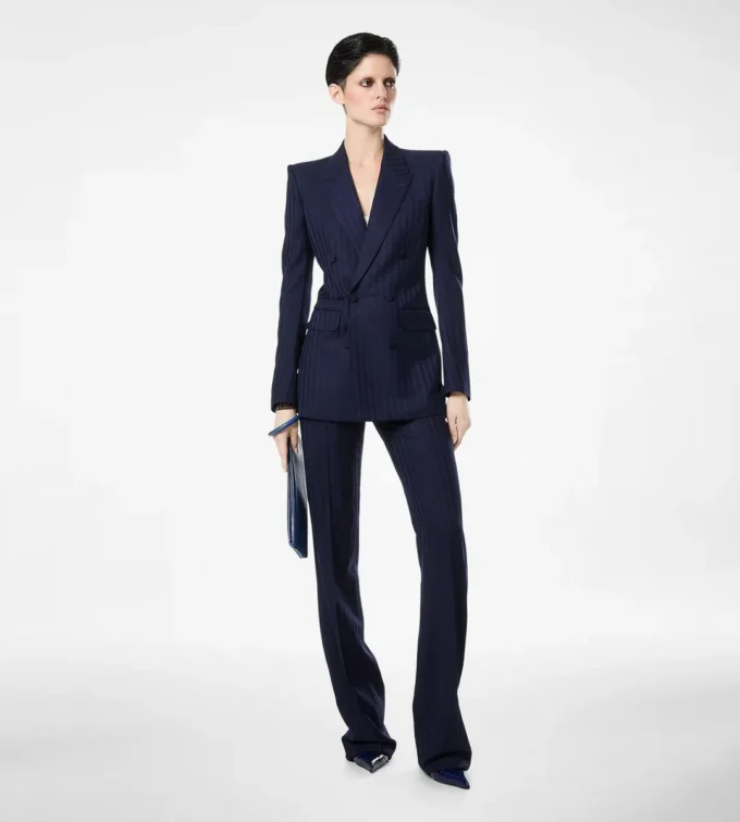 Tonal Stripe Virgin Wool Tailored Straight Pants