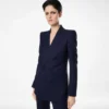 Tonal Stripe Virgin Wool Double Breasted Peak Lapel Jacket