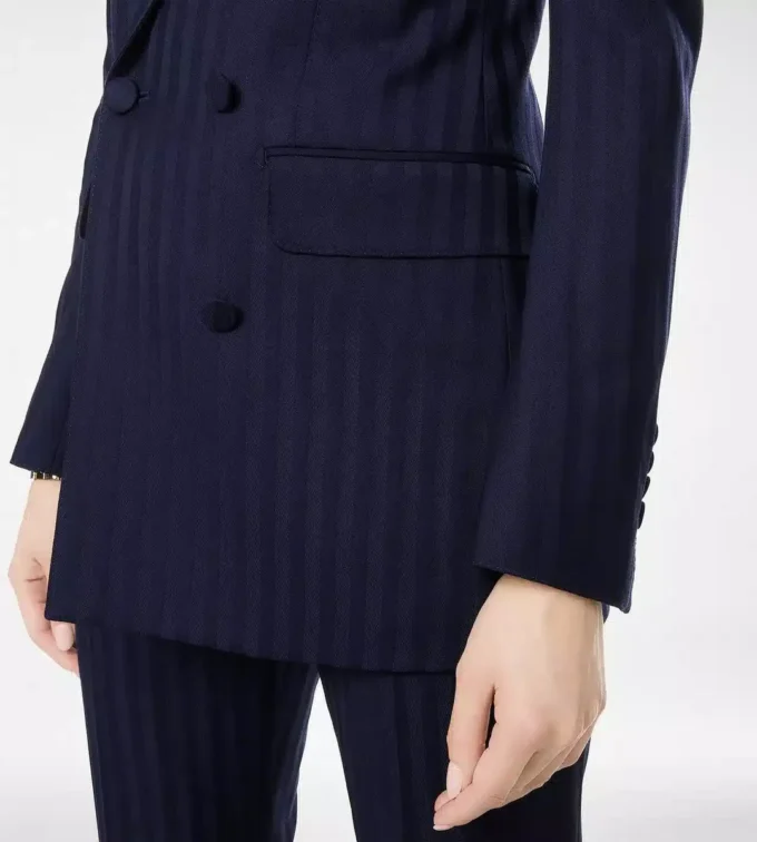 Tonal Stripe Virgin Wool Double Breasted Peak Lapel Jacket