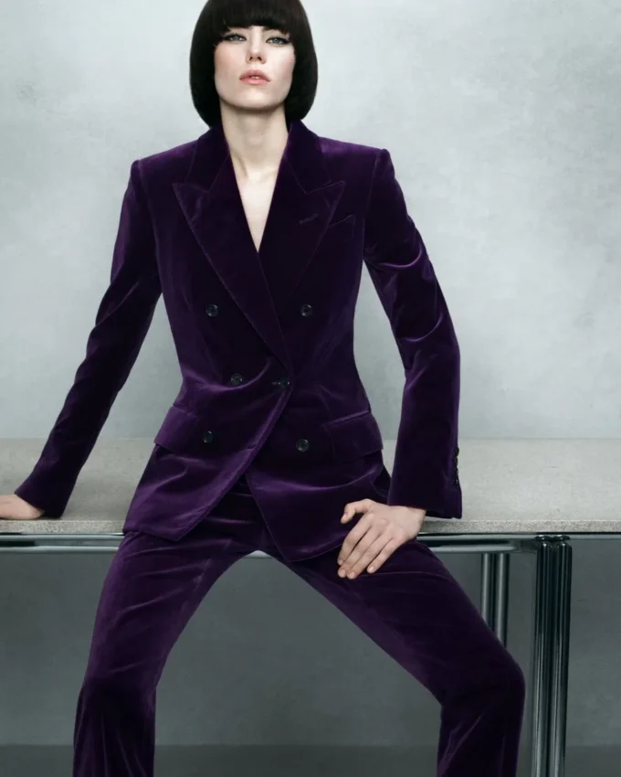 Wallis Double Breasted Peak Lapel Velvet Jacket