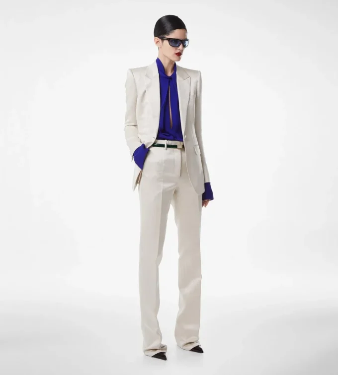Washed Cotton Silk Blend Duchesse Single Breasted Jacket