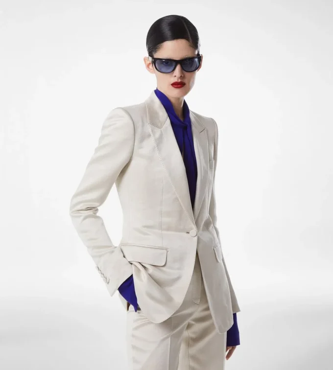 Washed Cotton Silk Blend Duchesse Single Breasted Jacket