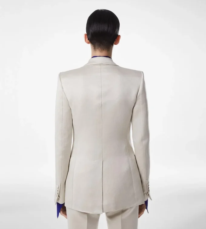 Washed Cotton Silk Blend Duchesse Single Breasted Jacket
