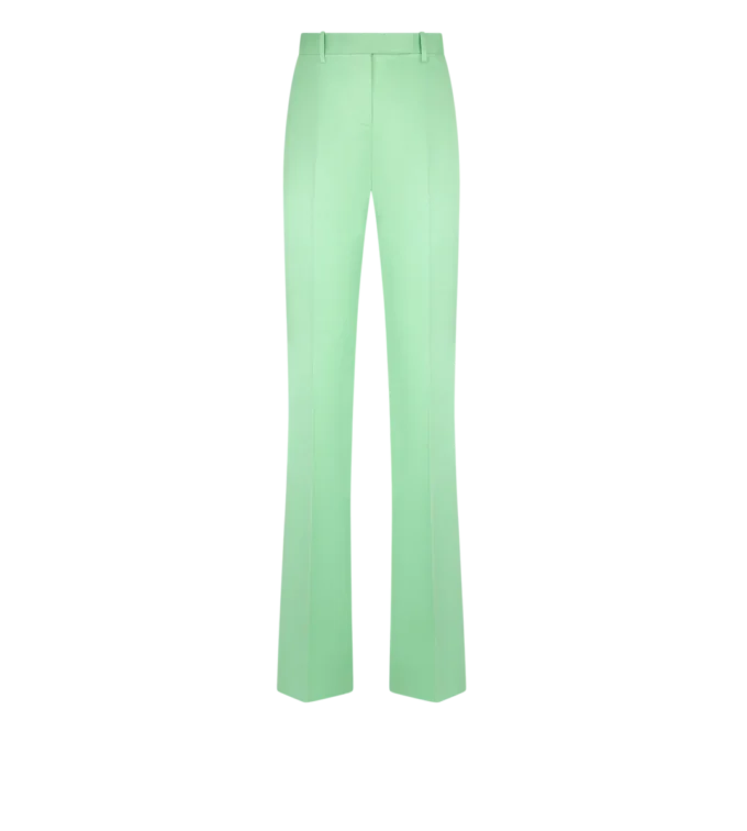 Washed Cotton Silk Blend Duchesse Tailored Straight Pants