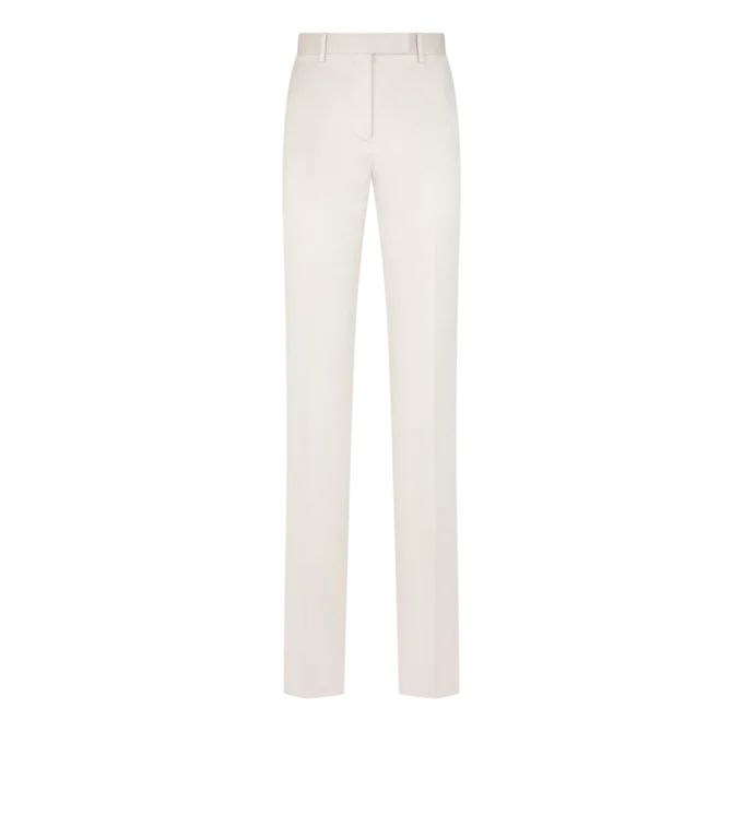 Washed Cotton Silk Blend Duchesse Tailored Straight Pants