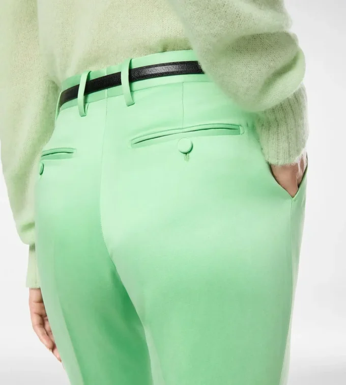 Washed Cotton Silk Blend Duchesse Tailored Straight Pants