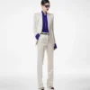 Washed Cotton Silk Blend Duchesse Tailored Straight Pants