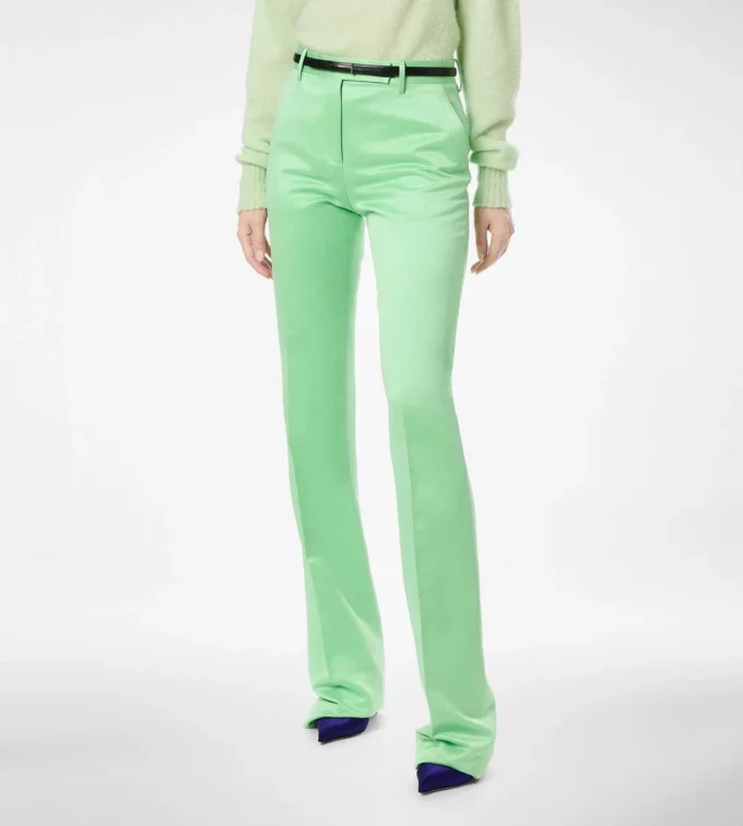 Washed Cotton Silk Blend Duchesse Tailored Straight Pants