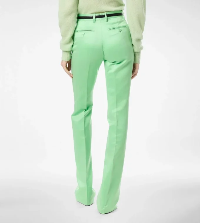 Washed Cotton Silk Blend Duchesse Tailored Straight Pants