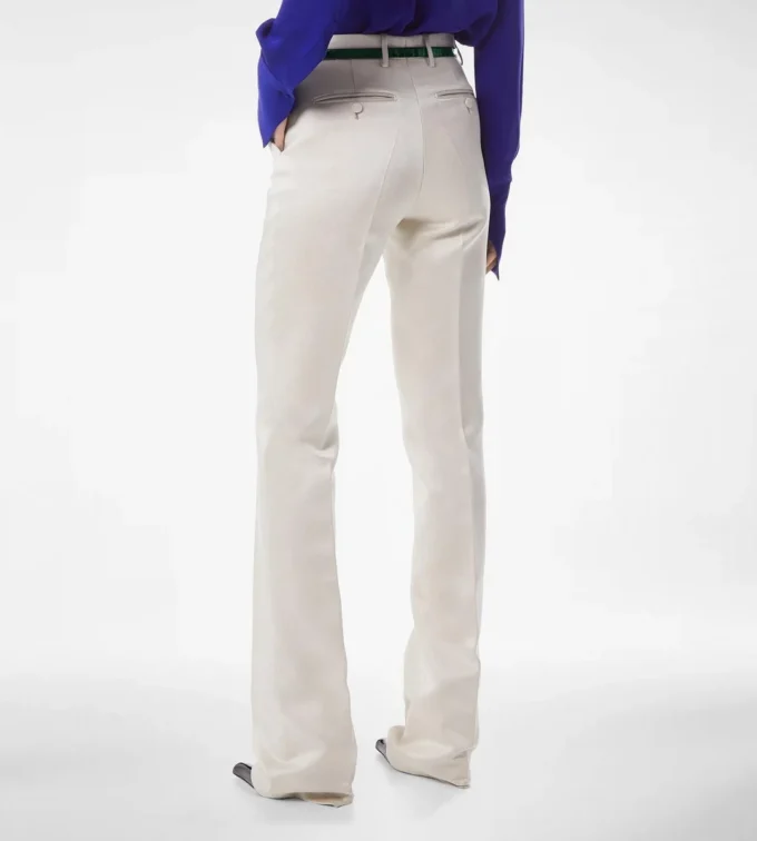 Washed Cotton Silk Blend Duchesse Tailored Straight Pants