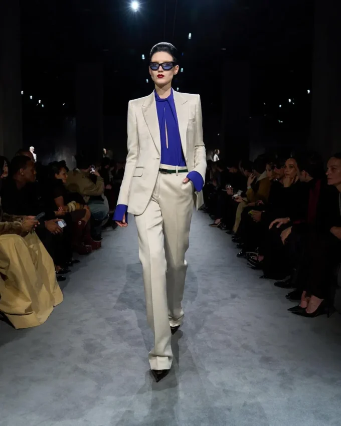 Washed Cotton Silk Blend Duchesse Tailored Straight Pants