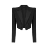 Wool Silk Blend Double Breasted Cropped Tuxedo Jacket