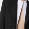 Wool Silk Blend Double Breasted Cropped Tuxedo Jacket