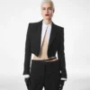 Wool Silk Blend Double Breasted Cropped Tuxedo Jacket