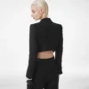 Wool Silk Blend Double Breasted Cropped Tuxedo Jacket