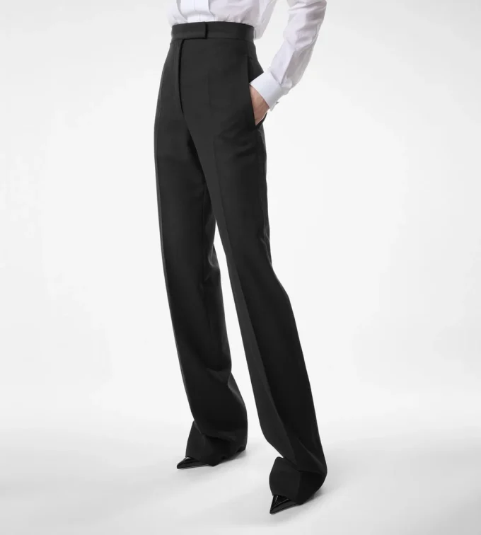 Wool Silk Blend High-Waisted Tuxedo Pants