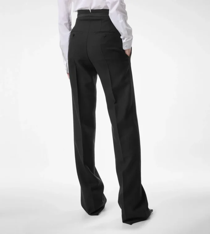 Wool Silk Blend High-Waisted Tuxedo Pants