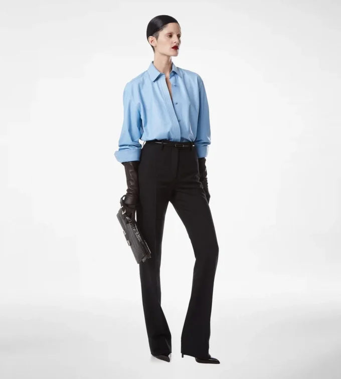 Wool Silk Blend Tailored Straight Pants