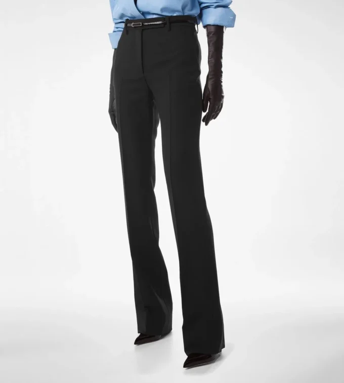 Wool Silk Blend Tailored Straight Pants