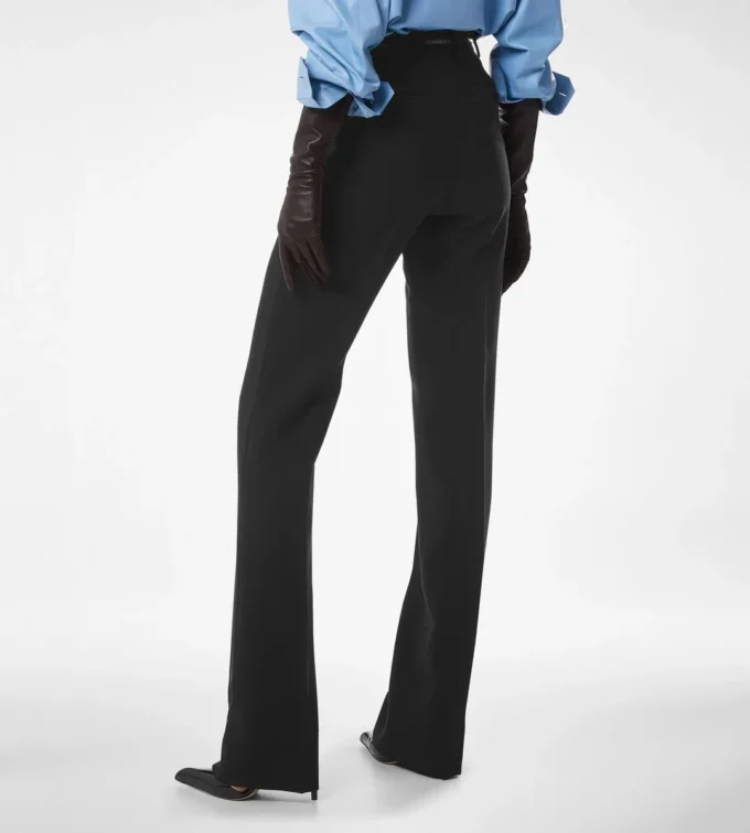 Wool Silk Blend Tailored Straight Pants