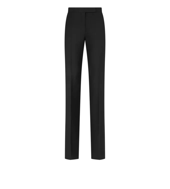 Wool Silk Blend Tailored Tuxedo Straight Pants