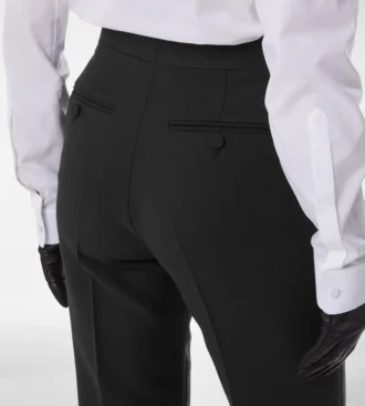 Wool Silk Blend Tailored Tuxedo Straight Pants