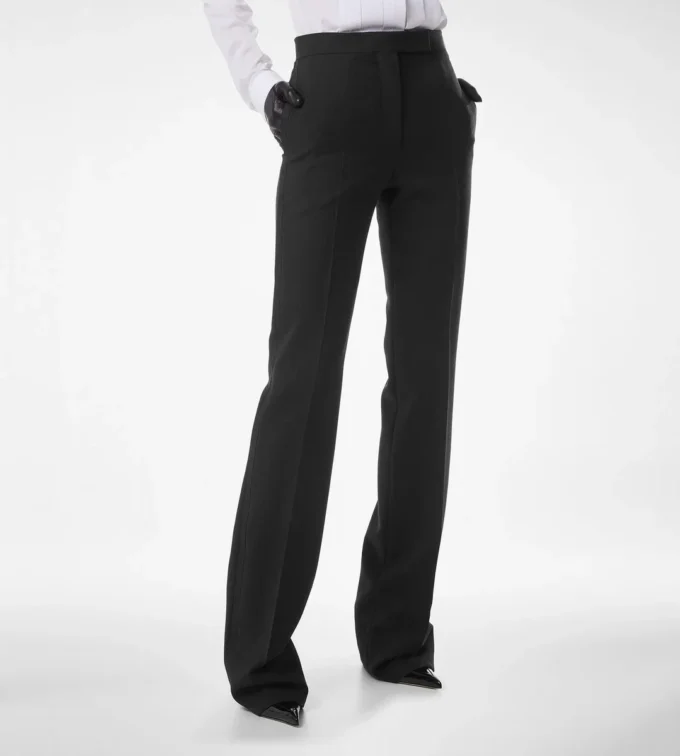 Wool Silk Blend Tailored Tuxedo Straight Pants