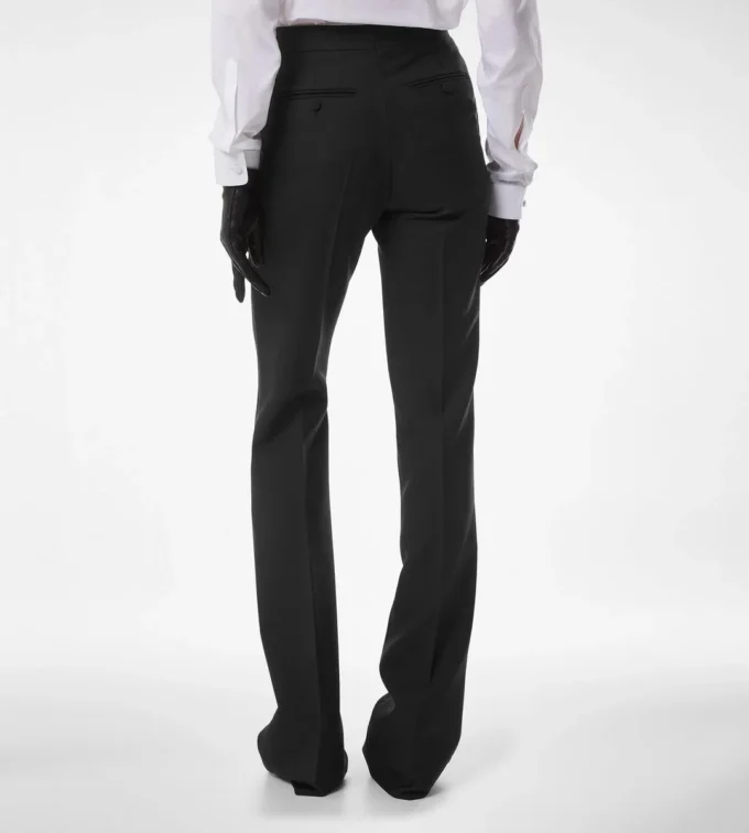 Wool Silk Blend Tailored Tuxedo Straight Pants