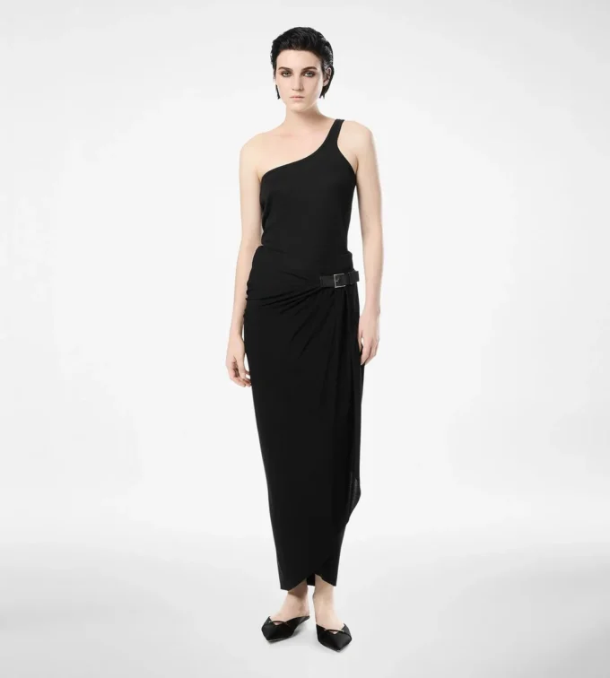 Silk Blend Rib Jersey One Shoulder Top
